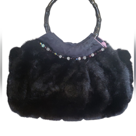 Stons & Black Faux Fur Exterior Satchel/Top Handle Bag Handbags & Bags for Women - Picture 3 of 11